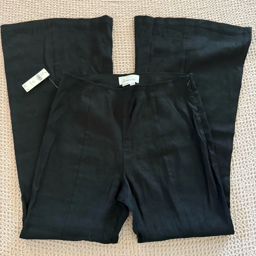 Anthropologie High-Rise Flare Linen Pants Black 10P | NWT $138 Trousers - Picture 4 of 11